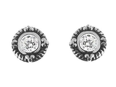 Silver Antique Finish Round CZ Studs Silver Antique Finish Round CZ Studs