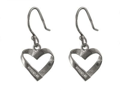 Silver Rhodium Plated CZ Heart Droppers Silver Rhodium Plated CZ Heart Droppers