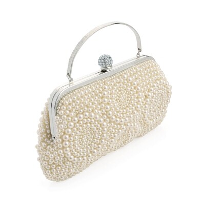 Rhodium colour crystal and cream pearl effect bead clutch bag Rhodium colour crystal and cream pearl effect bead clutch bag
