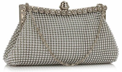 Silver Sparkly Crystal Satin Clutch Purse Silver Sparkly Crystal Satin Clutch Purse
