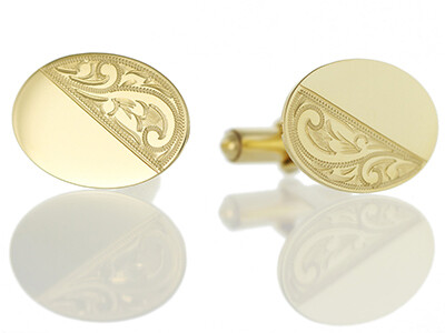 9ct Half Engraved Flat Oval Cufflinks 9ct Half Engraved Flat Oval Cufflinks