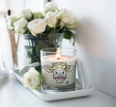 Don't Worry Be Happy Cow Candle