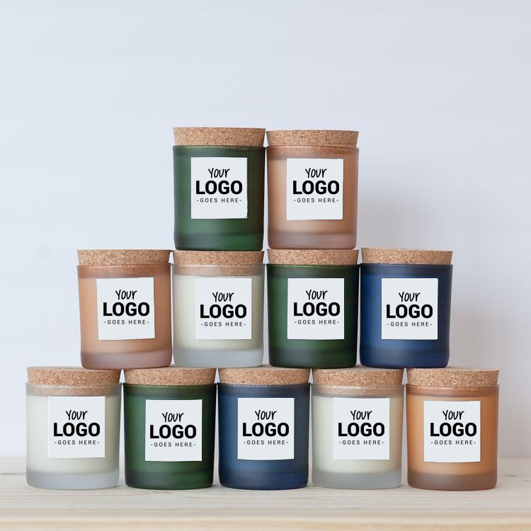 7 oz Frosted Custom Logo Candle With Cork Lid