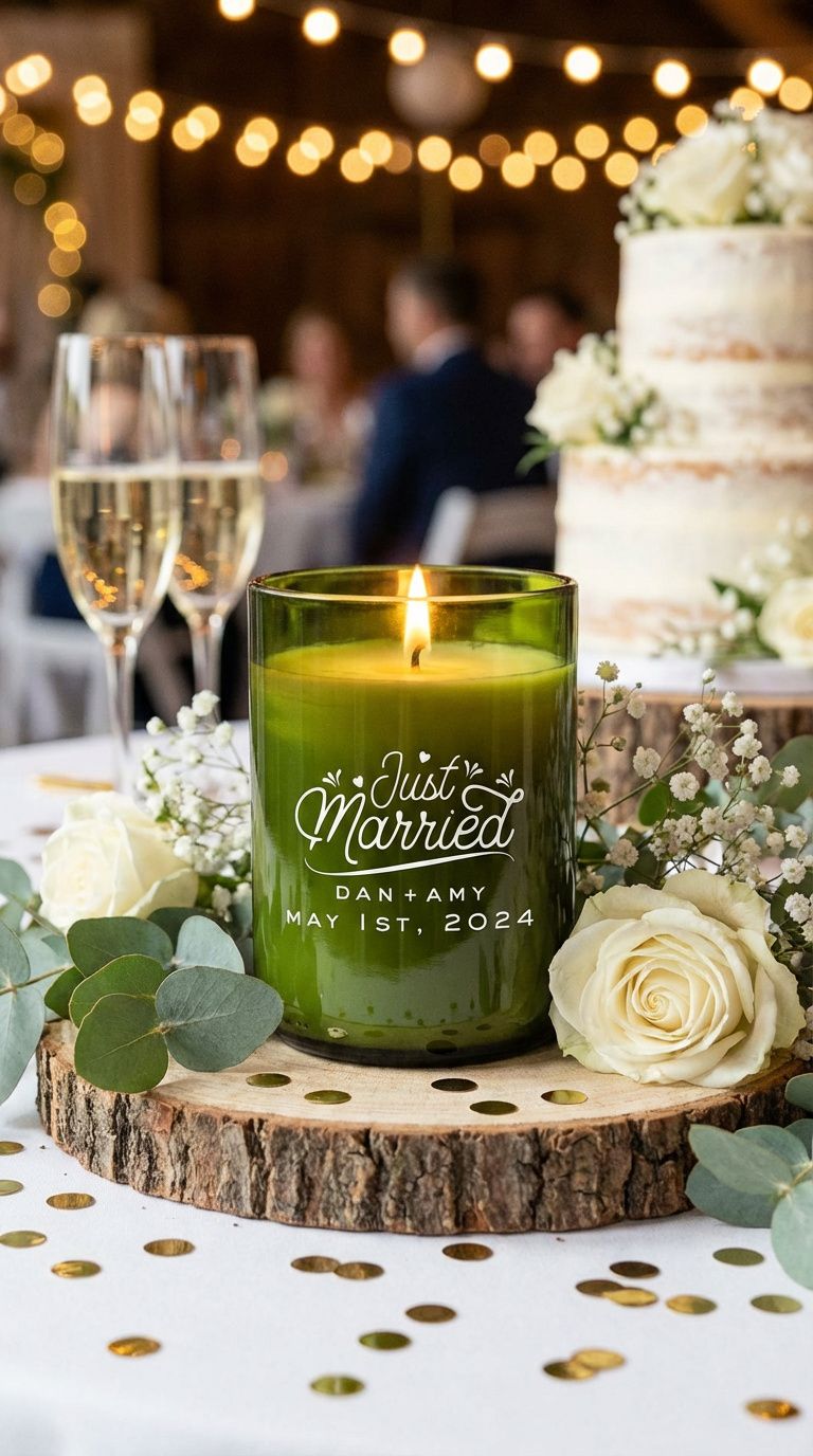 Personalized “Just Married” Wedding Candle