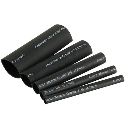 ANCOR ADHESIVE LINED HEAT SHRINK TUBING KIT - 8-PACK, 3&quot;, 20 TO 2/0 AWG, BLACK
