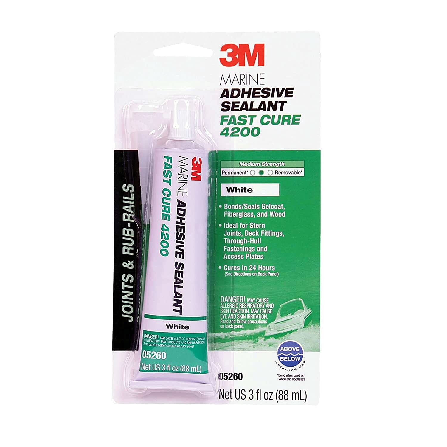 3M Marine Adhesive Sealant Fast Cure 4200 (05260)– White – 3 Ounces