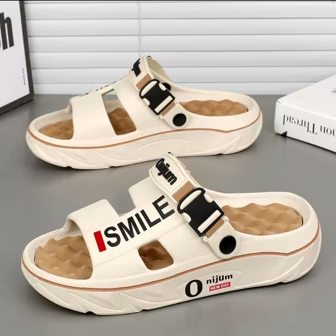 Experience ultimate comfort with Smile Comfort Massage Slides! Unisex EVA sandals with platform design, perfect for Jamaica&#39;s heat. Enjoy relaxing foot relief today!