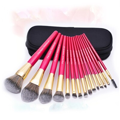 15Pcs Premium Pink Vegan Makeup Brush Set