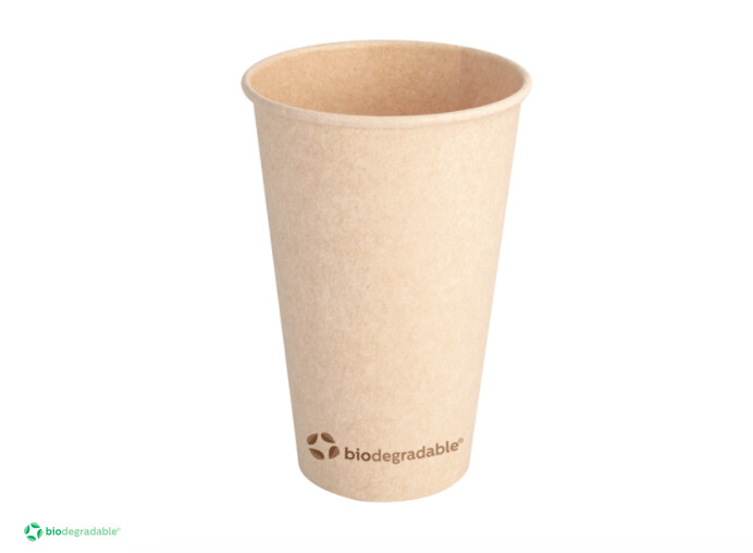GOBELETS BOISSONS CHAUDES 1 PAROI 'BIODEGRADABLE' EN PAPIER DE CANNES À SUCRE