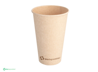 GOBELETS BOISSONS CHAUDES 1 PAROI 'BIODEGRADABLE' EN PAPIER DE CANNES À SUCRE