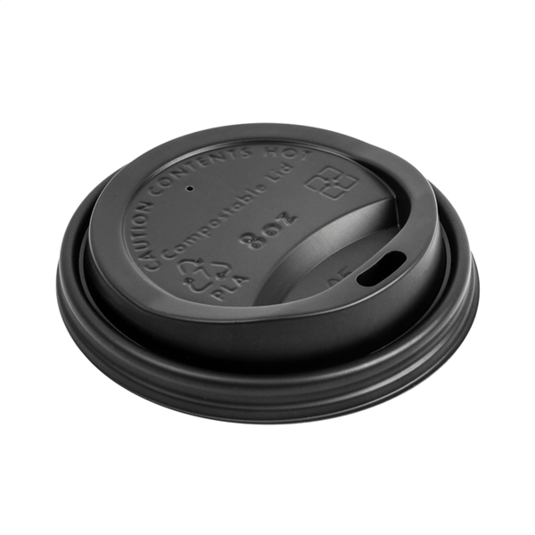 COUVERCLES POUR GOBELETS 'BIODEGRADABLE' NOIR/blanc CPLA - pack 50 U