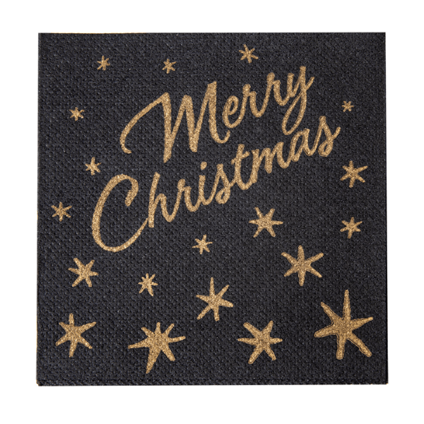 Serviettes 20 x 20 cm en tissu noir "Mery Christmas" - pack 100u