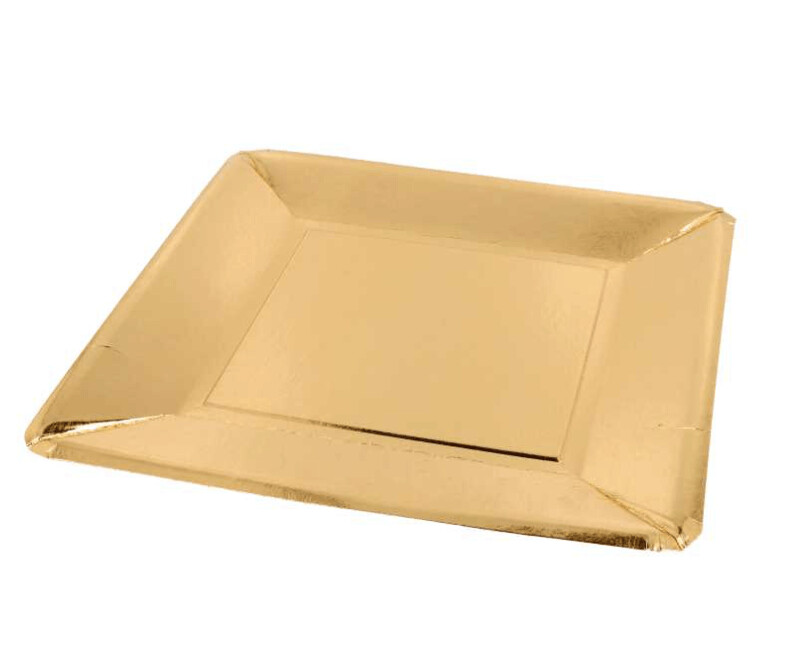 Assiettes carrées en carton Or 20 x 20 cm ou 25 x 25 cm