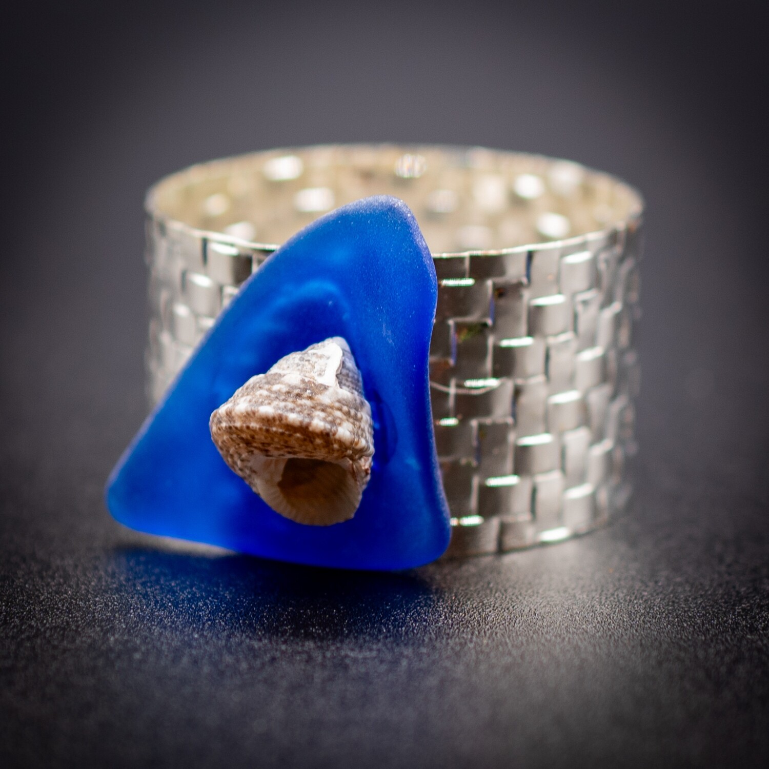 Silver Sea Glass & Shell Napkin Ring