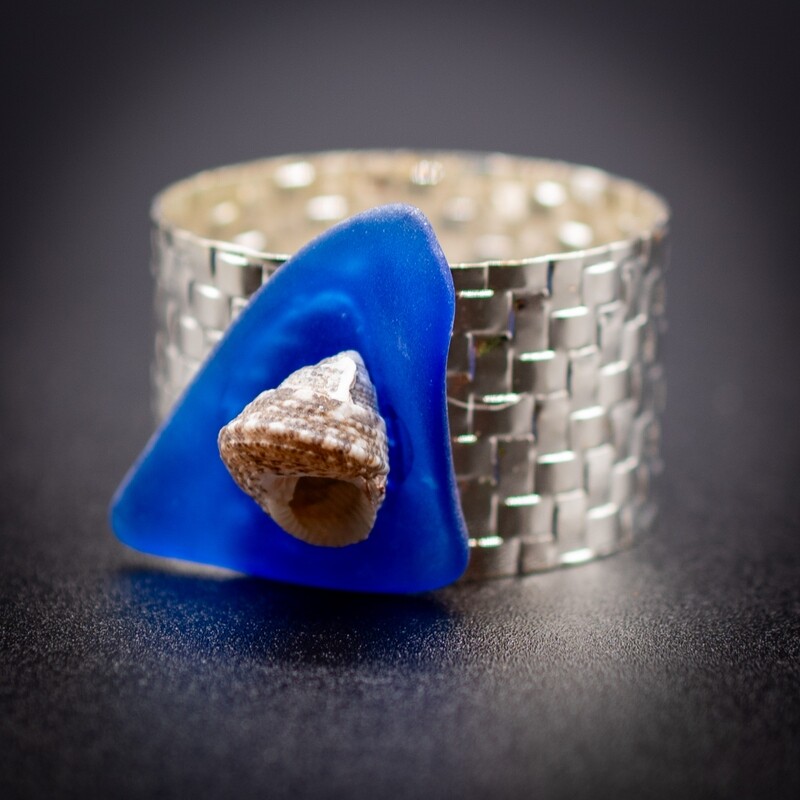 Silver Sea Glass & Shell Napkin Ring