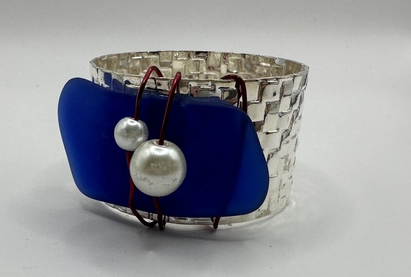 Silver Sea Glass Napkin Ring with Pearls