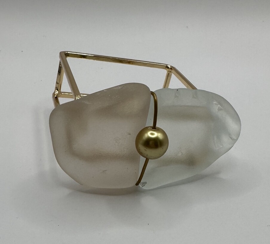 Gold Sea Glass Napkin Ring with Pearls