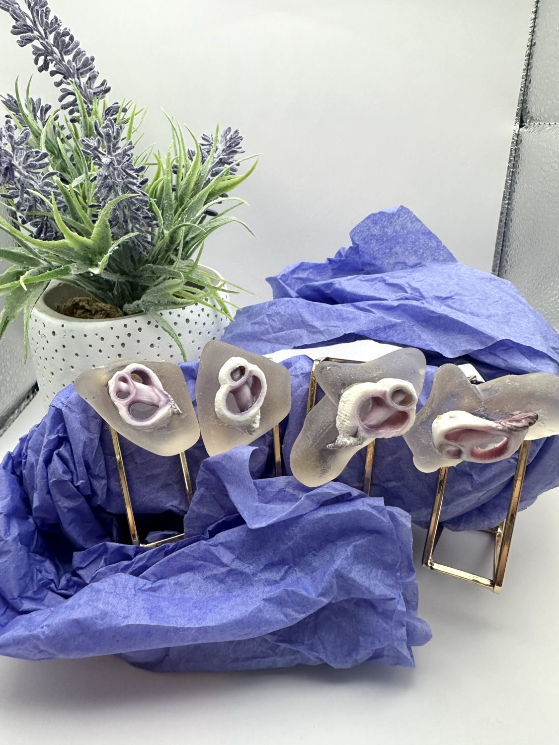 Set of 4 Gold Sea Glass Napkin Ring with Shell