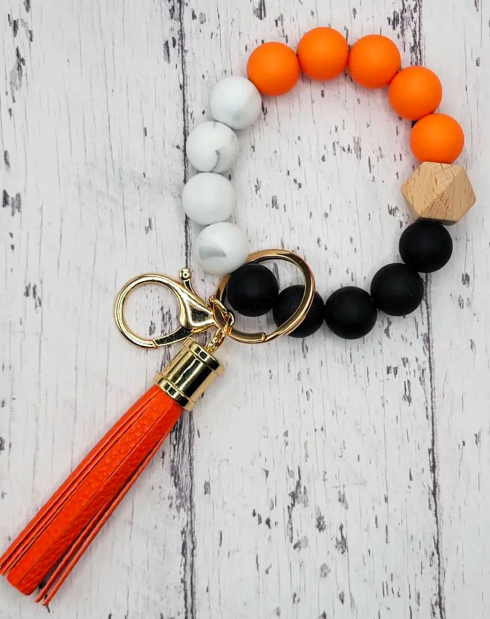 Orange/Black/White Silicone Wristlet Keychain