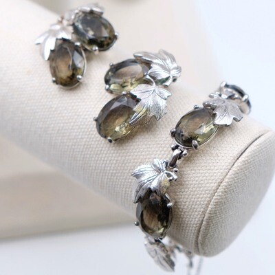 Vintage Elsa Schiaparelli smoky glass bracelet and earrings set 1960s