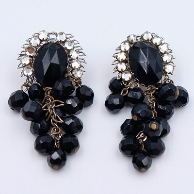Vintage Miriam Haskell black glass drop earrings 1950s
