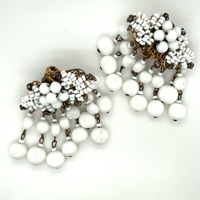 White Glass Miriam Haskell Earrings 1950s