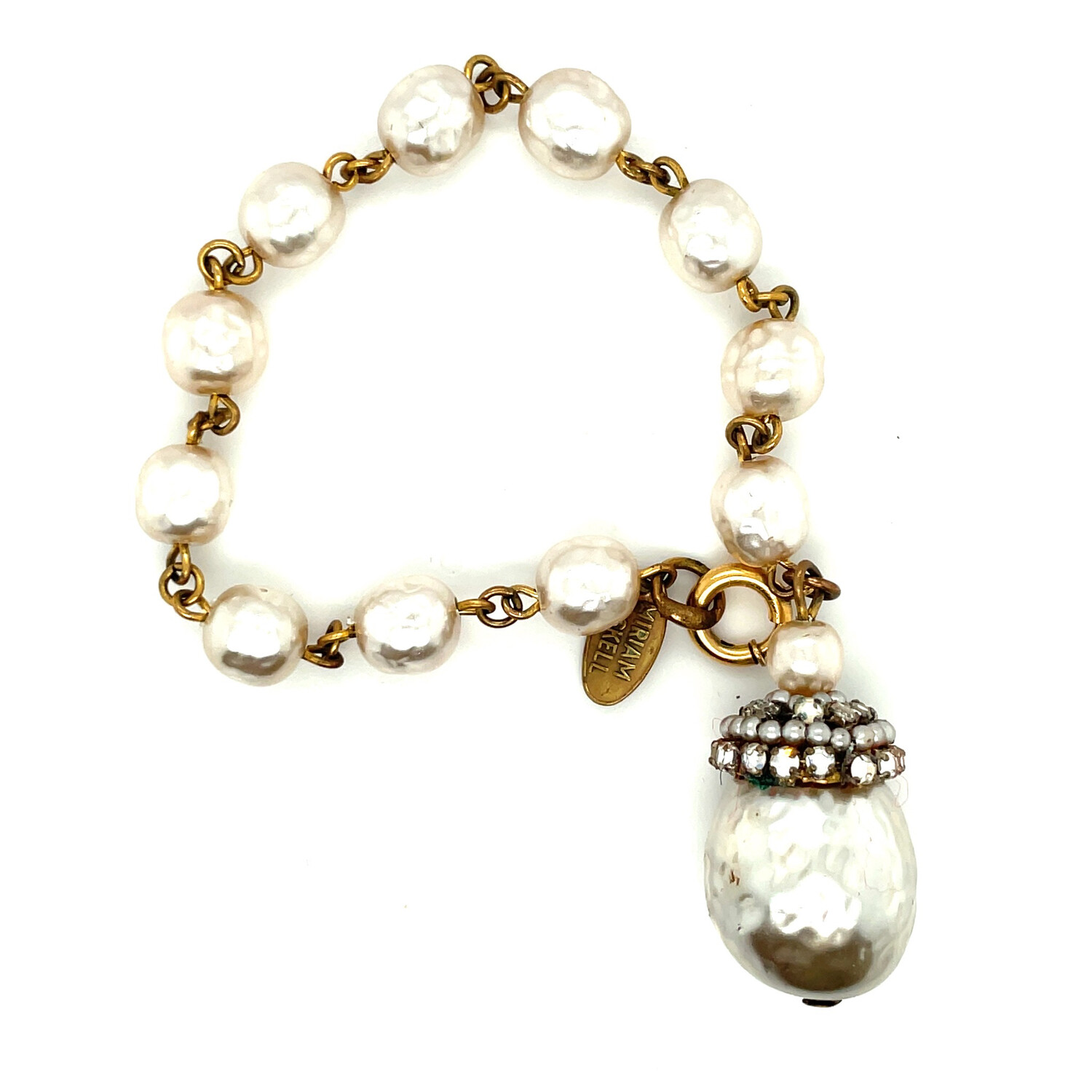 Vintage Miriam Haskell Faux Pearls Drop Bracelet 1970s