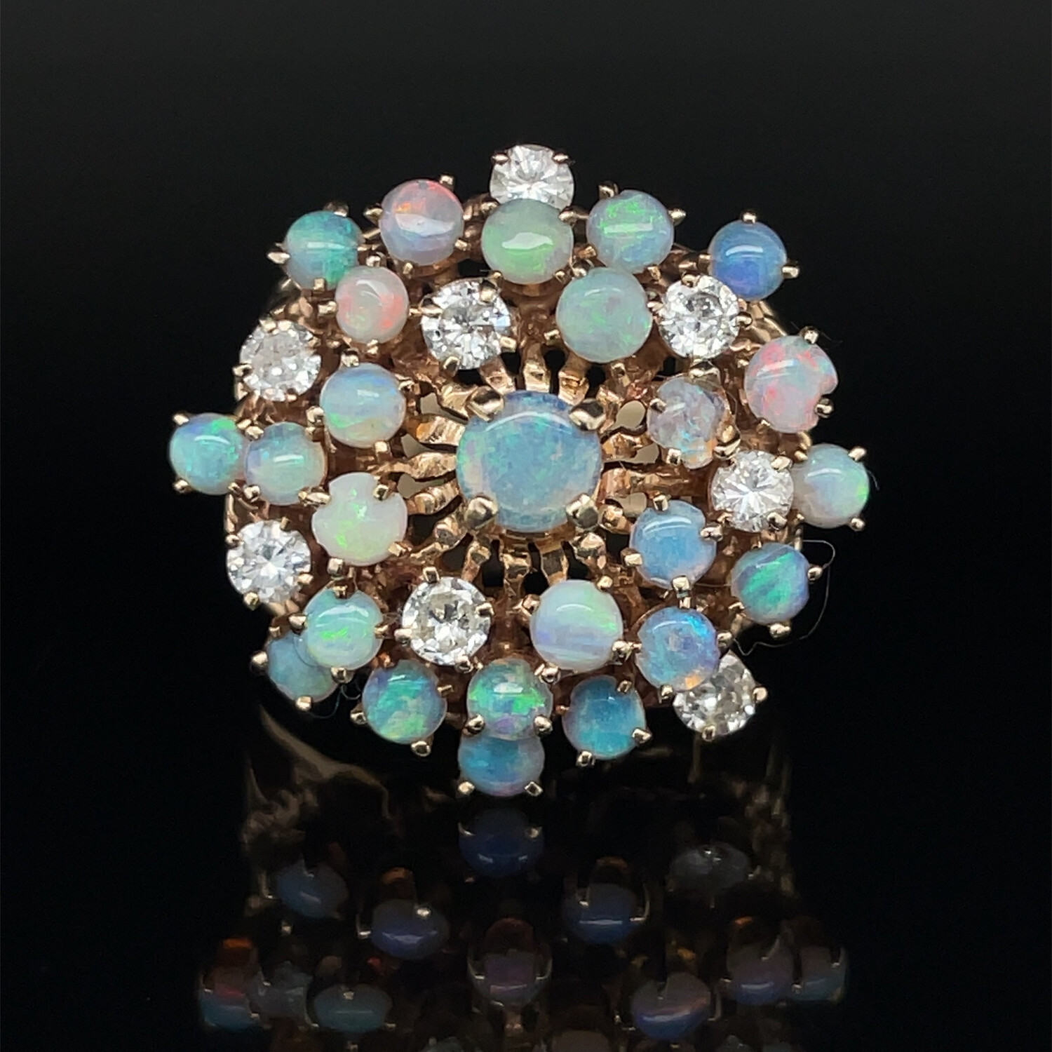 Vintage Opal Diamond Cocktail Ring Size 7.25