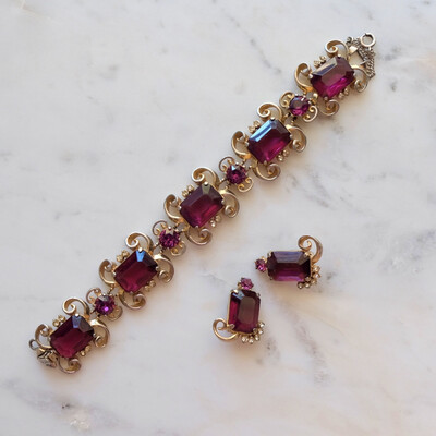 Vintage Elsa Schiaparelli Purple Bracelet and Earrings Set 1950’s