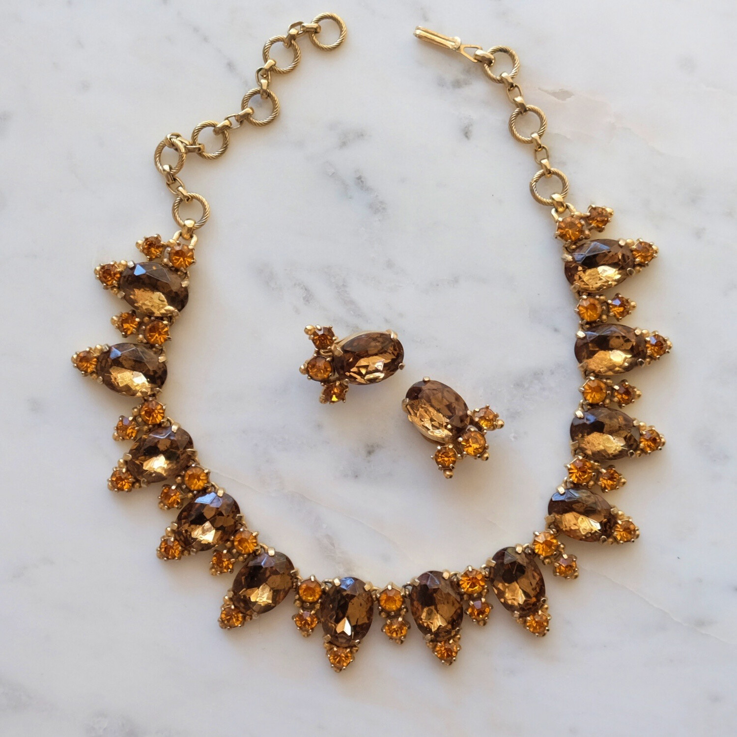 Vintage Elsa Schiaparelli Amber Set Necklace And Earrings 1950’s