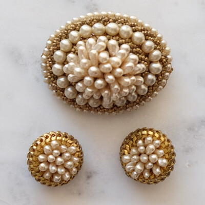 Vintage Louis Rousselet France Seed Pearls Set 1940’s