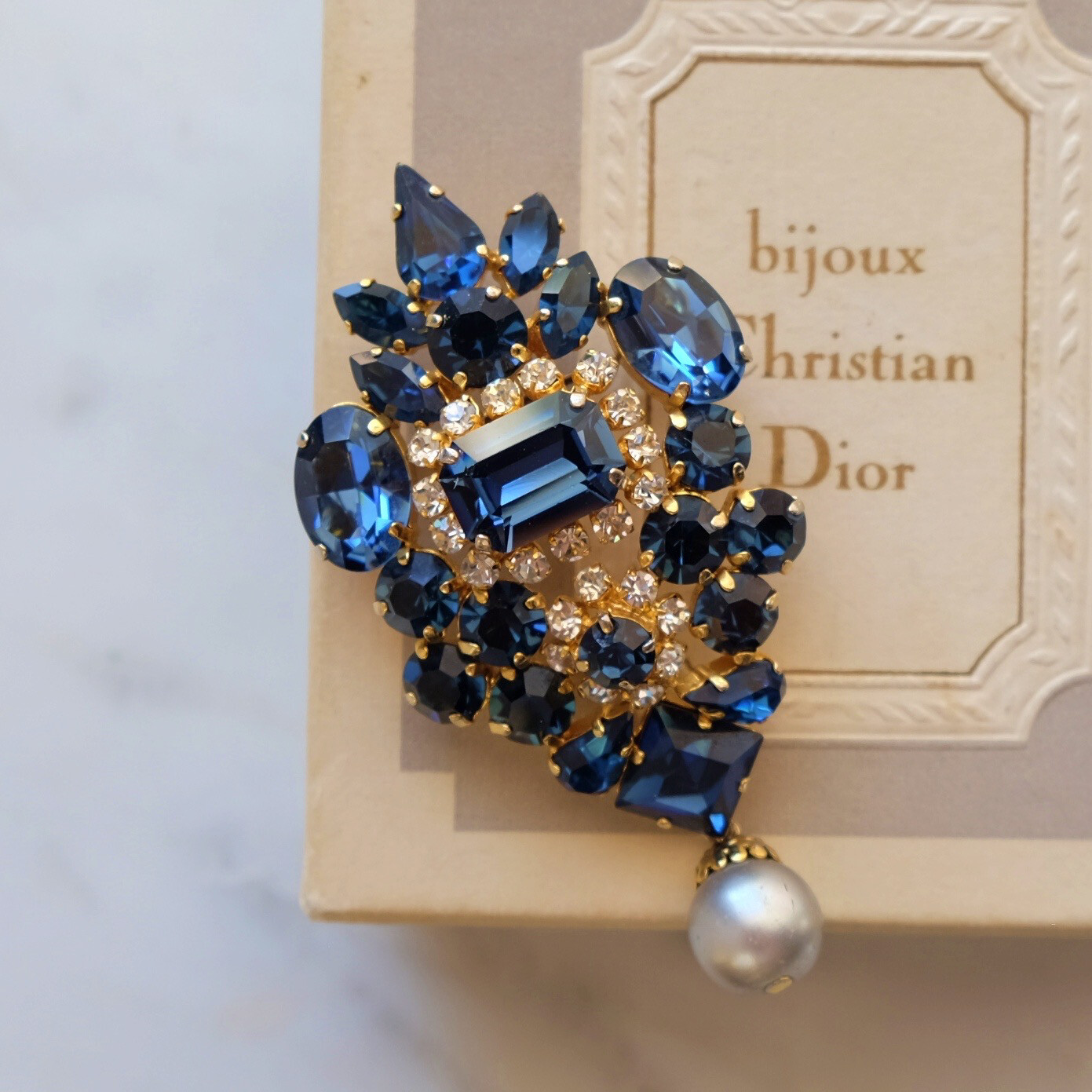 Vintage Christian Dior 1960’s Blue Rhinestones Brooch