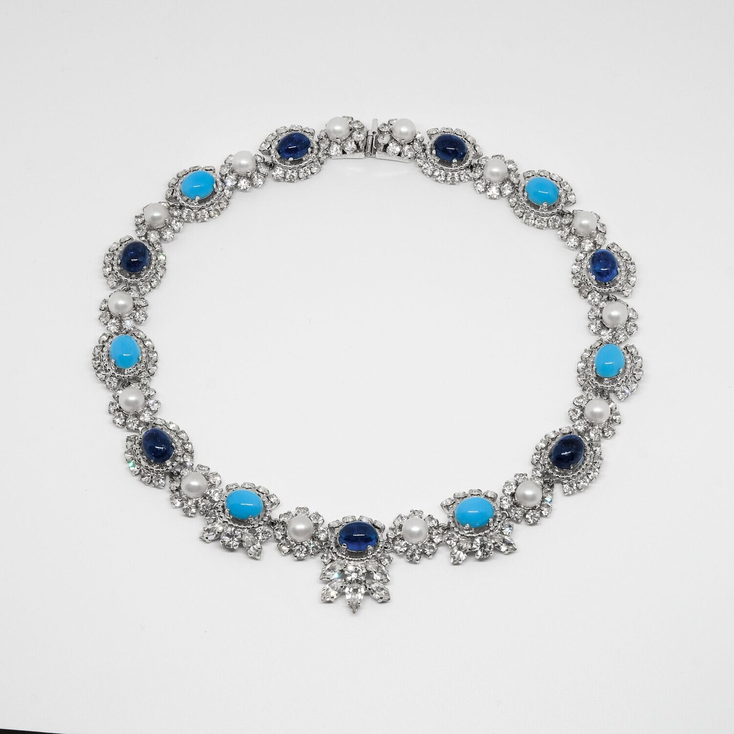 Christian Dior Germany Faux Pearls Blue Glass Necklace