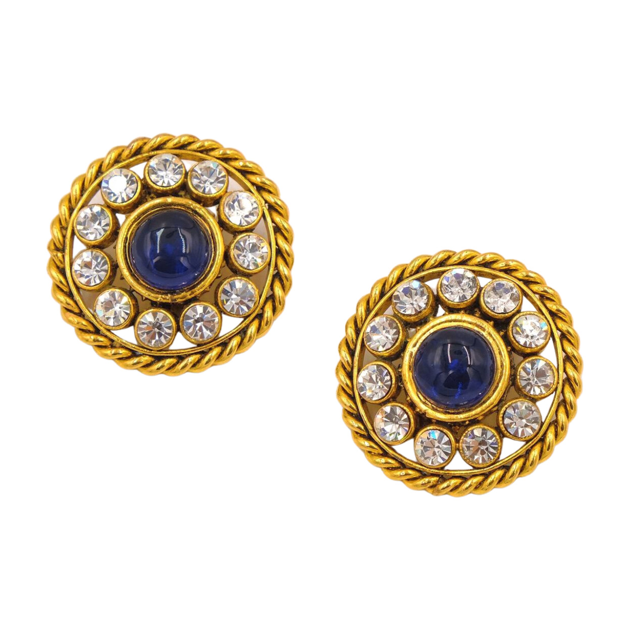 Vintage Chanel Blue Gripoix Rhinestones Earrings
