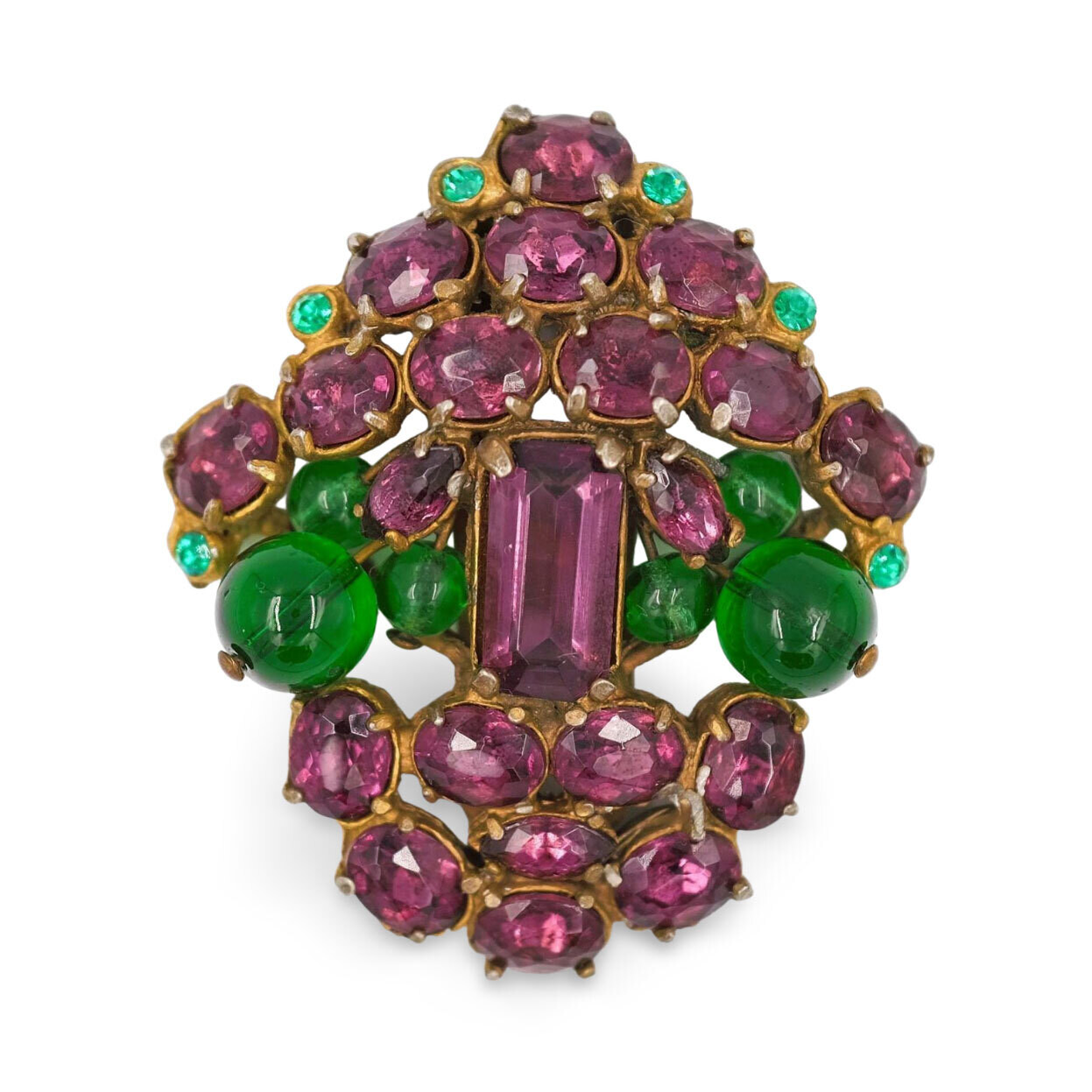 Art Deco purple green glass pin