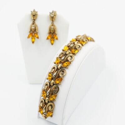 Trifari Bracelet and Earrings Amber Swirls Set