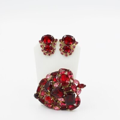 Red Shield Brooch and Earrings