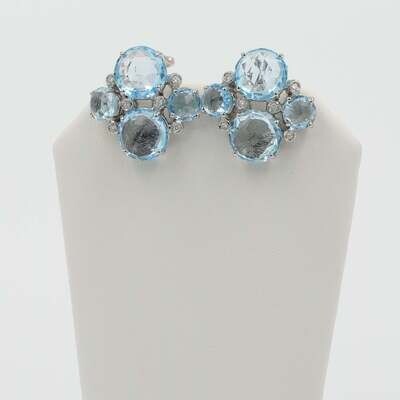 14K White gold Blue Topaz Diamond Earrings