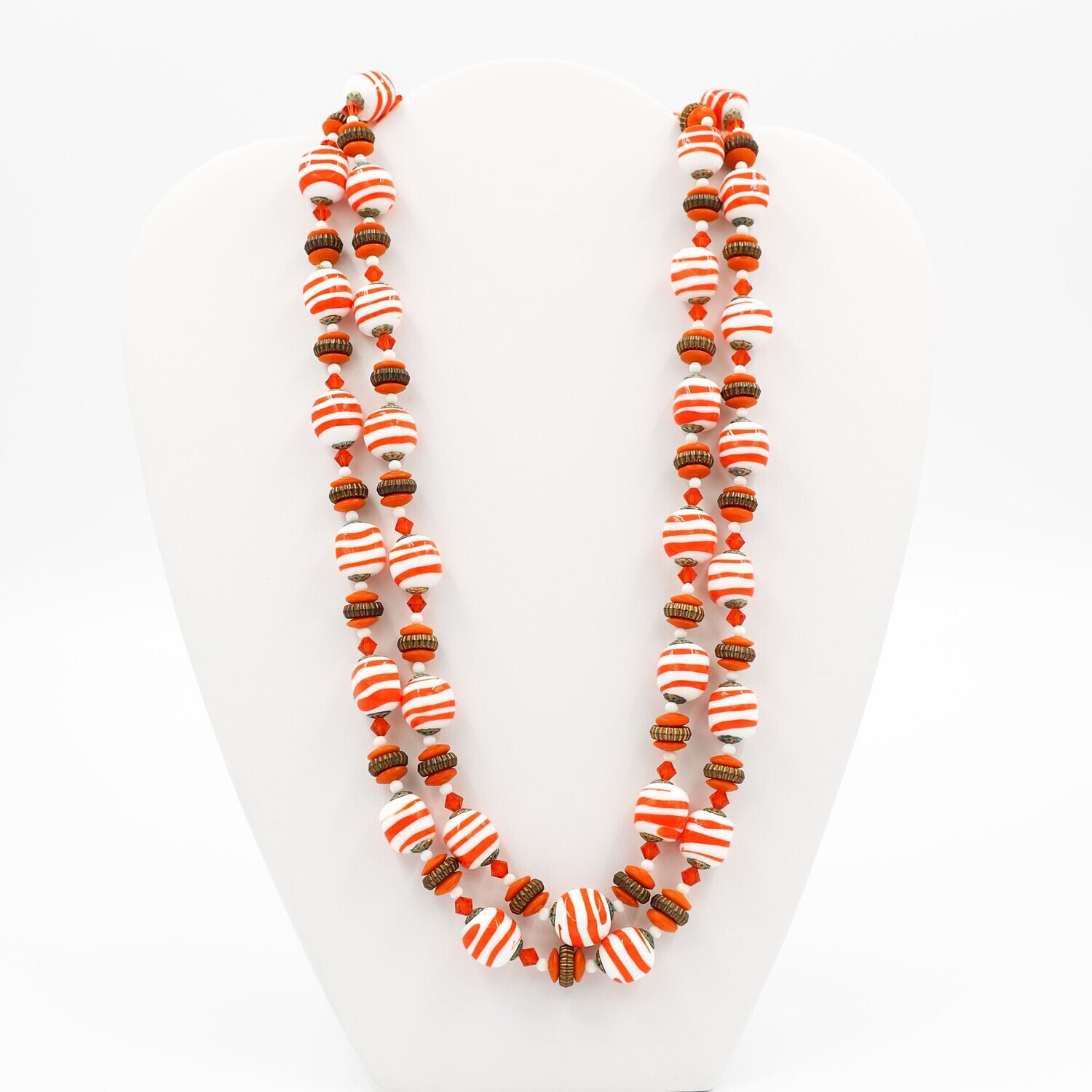 Miriam Haskell Orange Glass Striped Necklace