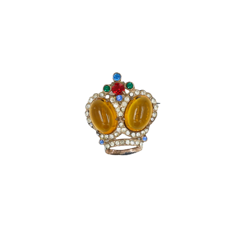 Amber Cabochon Crown Pin 1940s