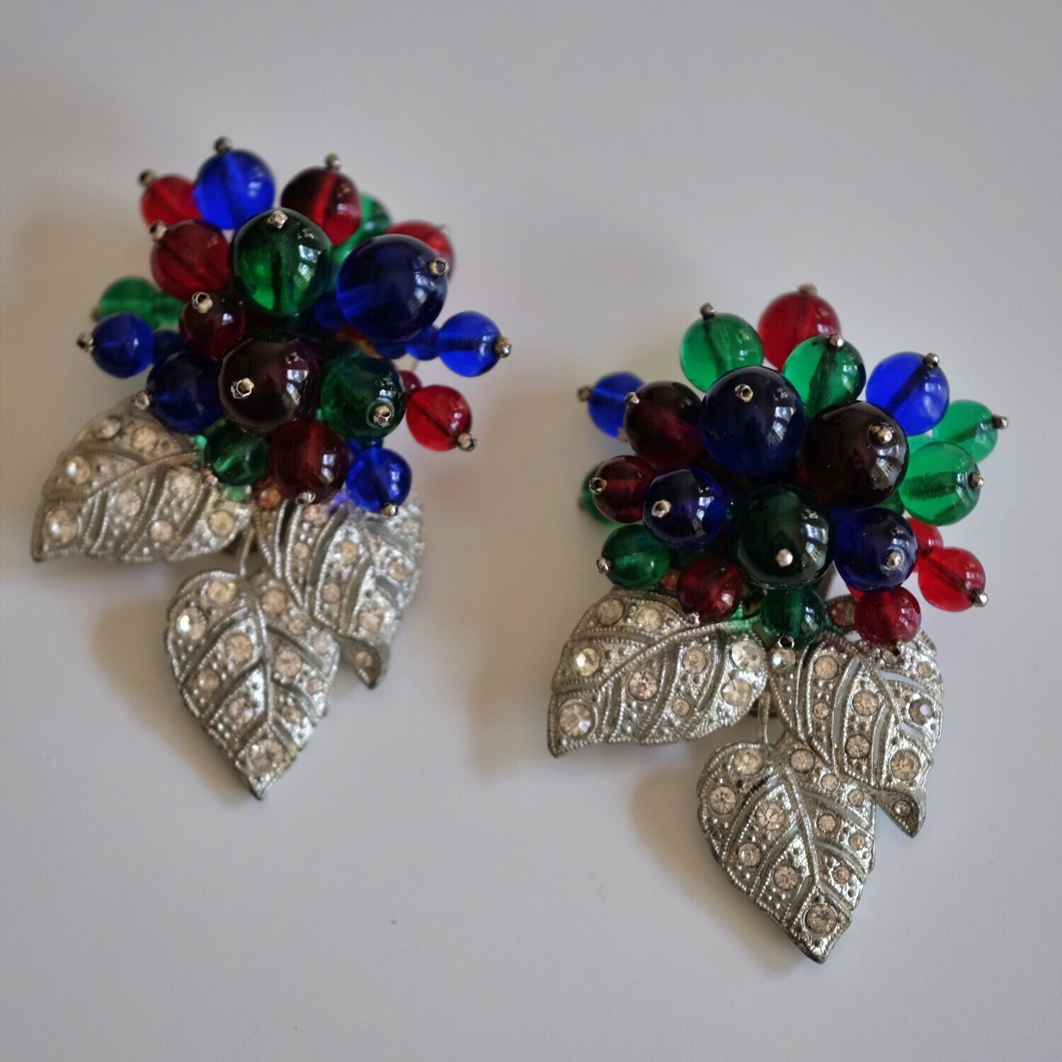 Early Miriam Haskell Jewel Tone Fruit Salad Dress Clips 1930's