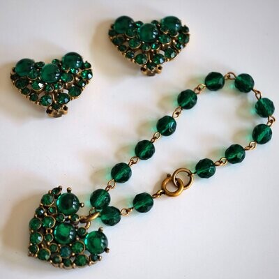 Claudette Green Hearts Bracelet and Earrings Set