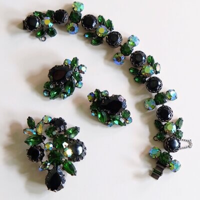 Regency 3pc set - bracelet, brooch and earrings 1950&#39;s
