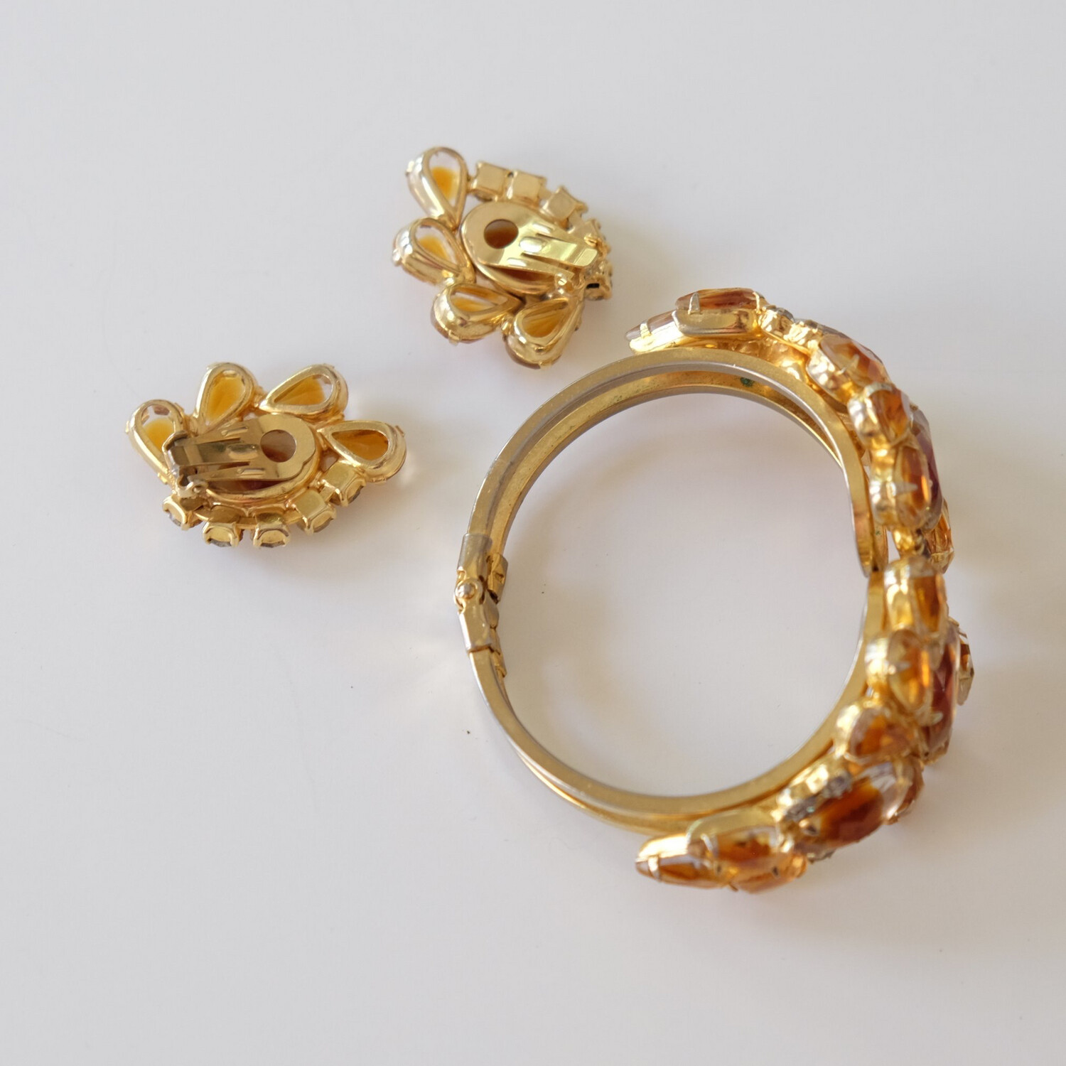 Juliana Amber Clamper Bracelet and Earrings Set 1950’s