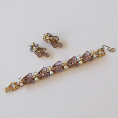 Juliana Lavender Bracelet and Earrings Set 1950’s