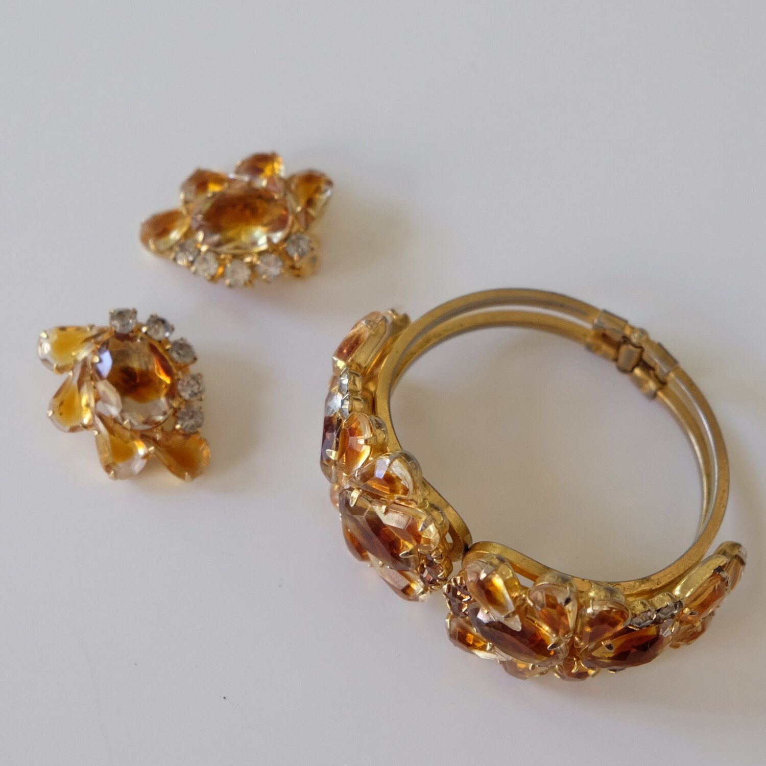 Juliana Amber Clamper Bracelet and Earrings Set 1950’s