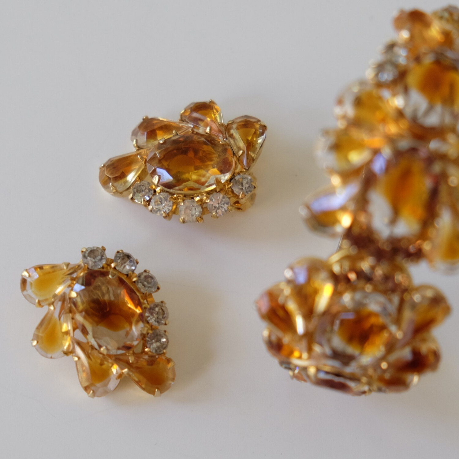 Juliana Amber Clamper Bracelet and Earrings Set 1950’s