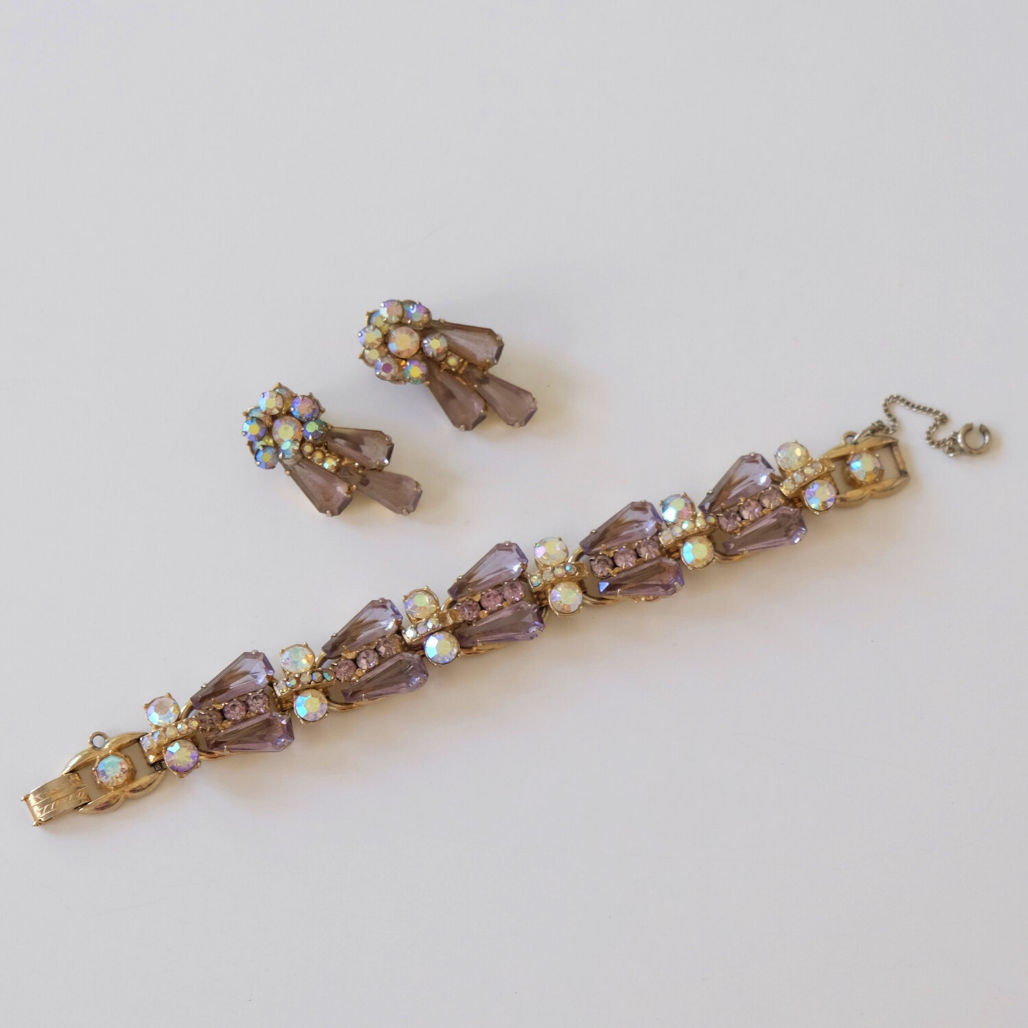 Juliana Lavender Bracelet and Earrings Set 1950’s