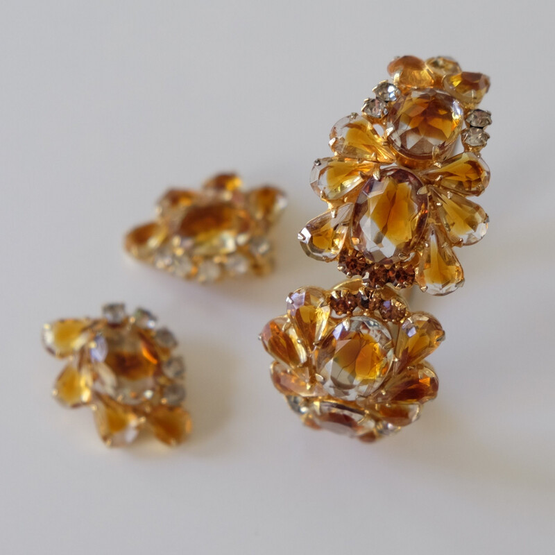 Juliana Amber Clamper Bracelet and Earrings Set 1950’s