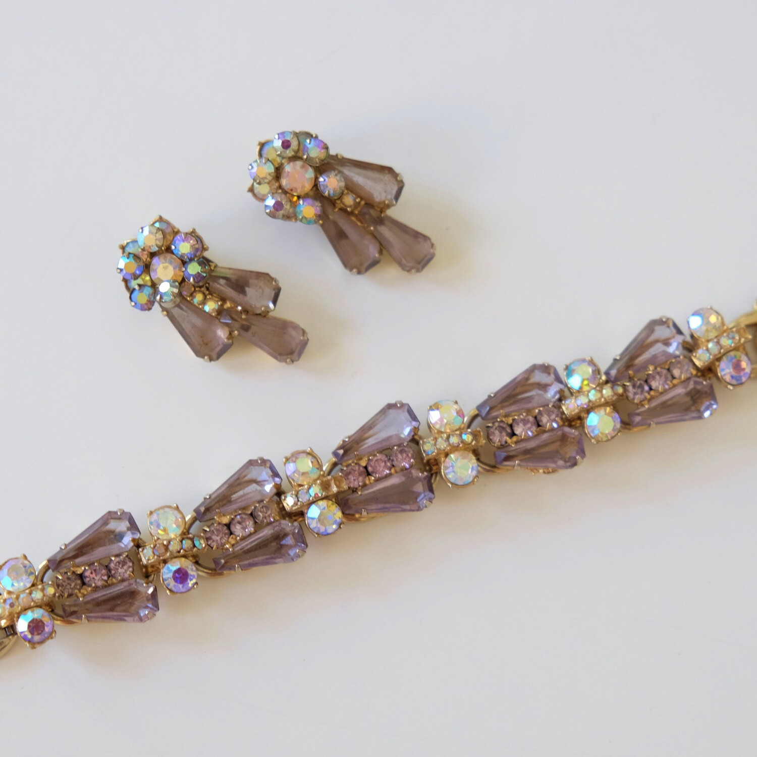 Juliana Lavender Bracelet and Earrings Set 1950’s